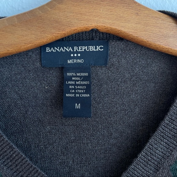 BR Factory Argyle 100% Merino Wool Lightweight V-Neck Sweater Men’s Size M - Picture 2 of 6